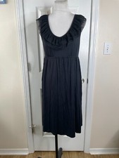 ANN TAYLOR LOFT Black Sleeveless Stretch Rayon Ruffle Neck Dress Size Medium