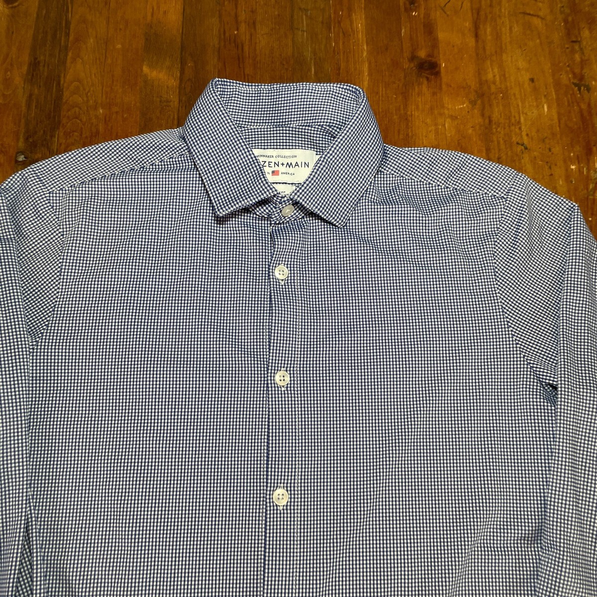 Mizzen + Main Shirt Mens Medium White Blue Check Button Up Stretch