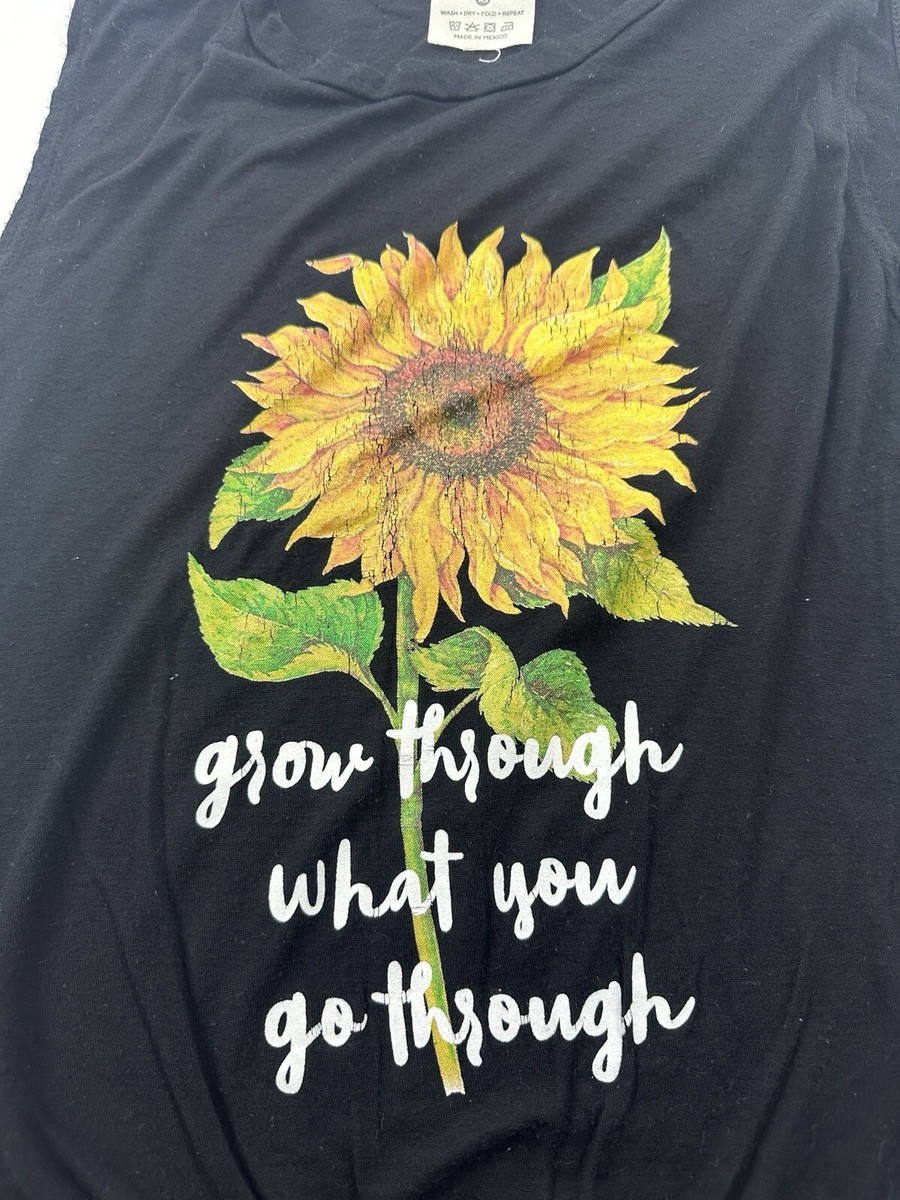 Dirtee Laundry Shirt Womens XS Black Tie Front Sunflower Graphic