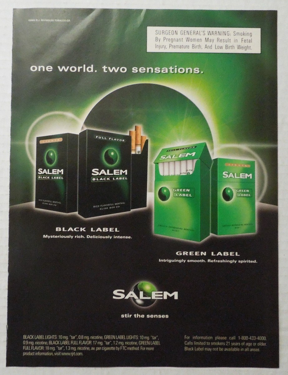 salem black label cigarettes 2004 SALEM Black Label & Green Label Cigarettes Magazine Ad