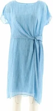 H by Halston Printed Dress w/Twist Front Detail-Blue-Reg 12-NEW-A275438