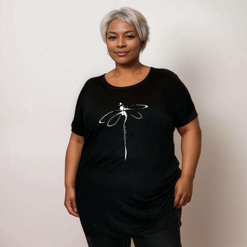 ROCKTHOSECURVES WOMENS Plus‑Size Coloured Dragonfly Short Sleeve Dipped Hem T‑Sh - Picture 11 of 56