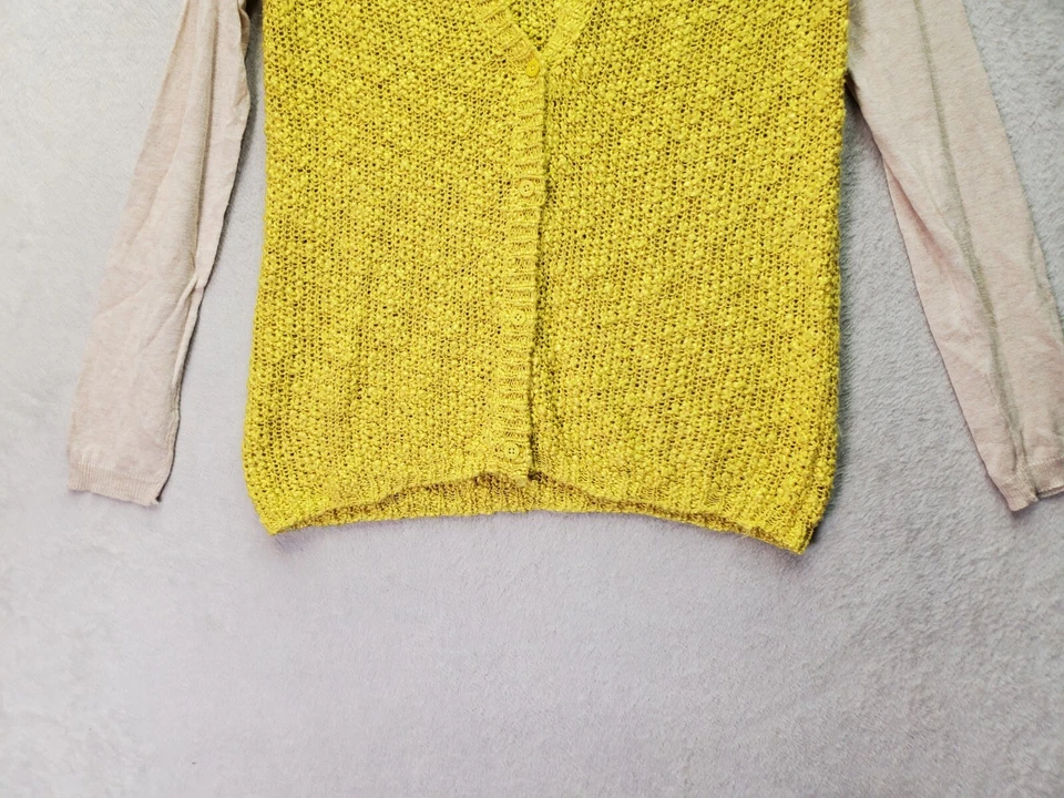 RVCA Cárdigan Suéter Mujer XS Amarillo Tejido Acrílico Manga Larga Malla Botón Delantero Foto 3 de 4