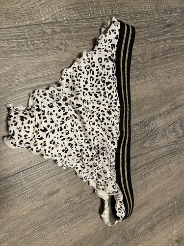 H & M White Leopard Print Glitter Gold Ruffle Hem Women's Bikini Size 4 NWT - Picture 5 of 5