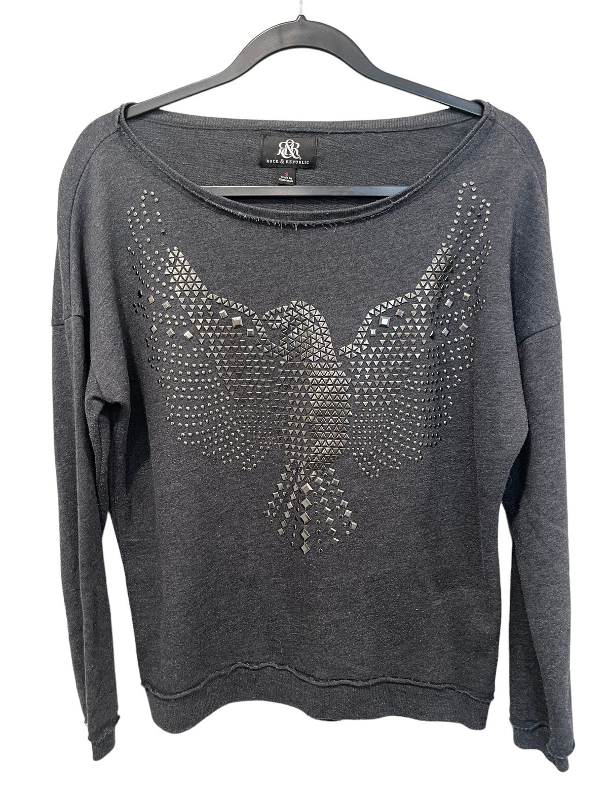Rock Republic Studded Eagle Womens Small Gray Long Sleeve Shirt
