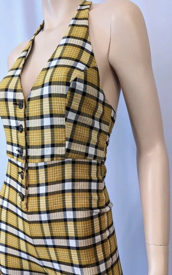 MONO A CUADROS AMARILLO Nico HALTER S 90s Y2K Retro ELASTIZADO Punk Urban Outfitters Foto 2 de 4