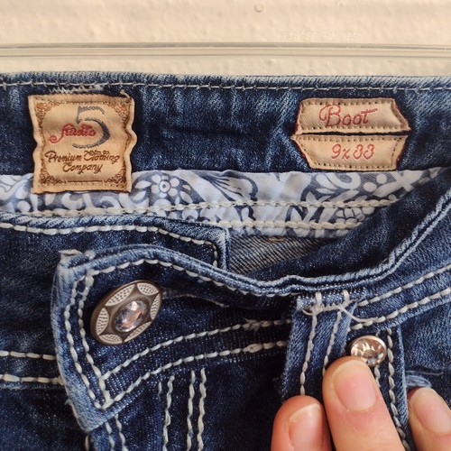 Studio 5 Bootcut Jeans Lowrise Womens 9 X 33 Bling Pockets Dark Wash - Picture 6 of 7