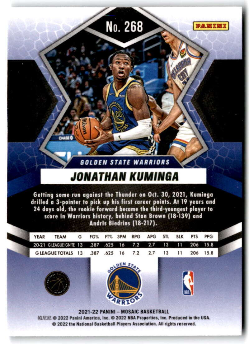 2021-22 Panini Mosaic NBA Debut #268 Jonathan Kuminga Golden 2021-22 Panini Mosaic NBA Debut #268 Jonathan Kuminga Golden