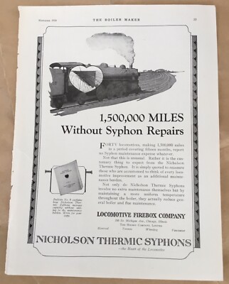 Nicholson Thermic Syphons 1924 print ad vintage 20s locomotives industry firebox