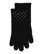 NWT PORTOLANO 100 Cashmere Black Gloves With Crystals One Size