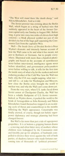 Wyden, Peter, WALL; THE INSIDE STORY OF A DIVIDED BERLIN - 1989 1st/1st - Picture 6 of 6