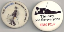 2 Pin Lot  1980's IBM PC  PC Jr. Charlie Chaplin Pins  1 Flasher
