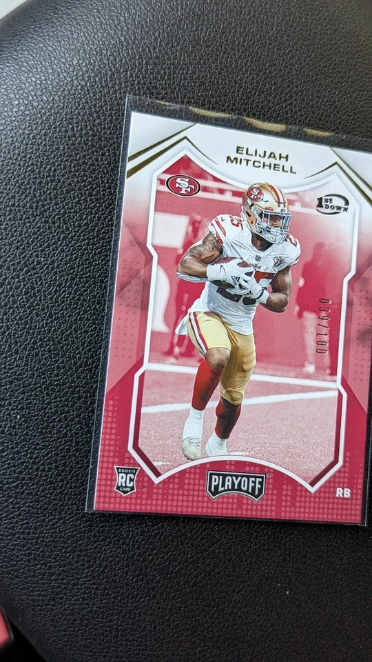 2021 Panini Playoff Rookies 1st Down Parallel/100 Elijah Mitchell #292 Rookie RC - Image 2 of 4