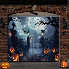 Enchanting 7 x 8 ft Halloween Garage Door Cover - Easy to Hang  Reusable