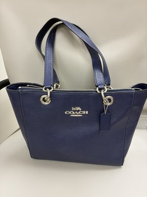 Coach Pebbled Leather Jess Tote Bag Purse Navy Blue
