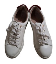 Betsey Johnson Presley White Sneakers Red Rhinestone Heart Hand Painted Sz 10M