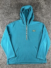 LL Bean Trail Fleece Womens XL Half Snap Hoodie Sweatshirt Aztec Teal Pull Over