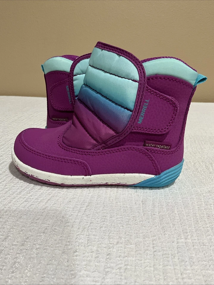 Merrell Niñas Pequeñas Talla 9 Repelente al Agua/Seleccionar Agarre Bota Turquesa/Púrpura! Foto 3 de 4