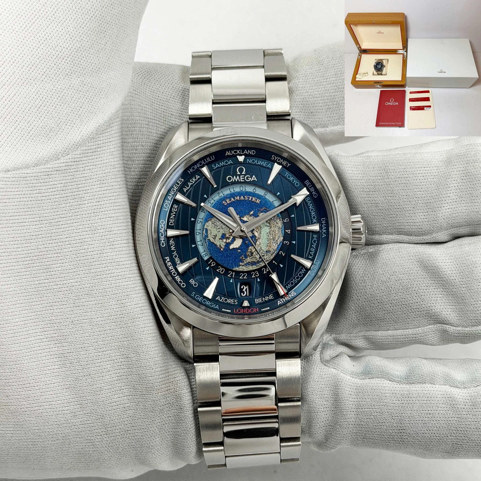 Omega — 2022 Omega Seamaster Aqua Terra Worldtimer 220.10.43.22.03.001 43MM Blue Ss B/p