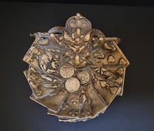 Antique Brass Grotesque Devil Poker Face Coin / Playing Card Dish Gambling Tray
