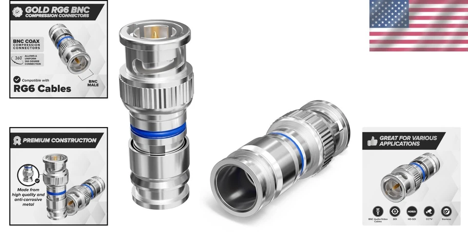 Male BNC Connectors for CCTV - 50-Pack Solid Construction - Image 2 of 4