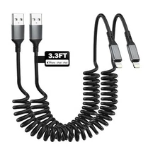 2 Pack 3FT USB Coiled Fast Charging Cable Data Syncing Cord for iPhone