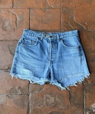 Vintage Levis 501 Premium Cut Offs Shorts Womens 30 Blue Button Fly Distressed