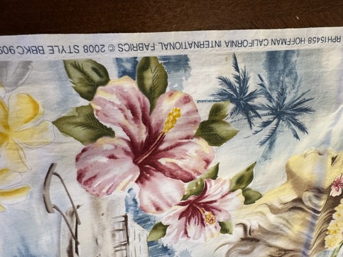 Hoffman Intl Cotton Fabric Hawaiian Island Child's Profile Pink Hibiscus Blue 3Y - Picture 9 of 9
