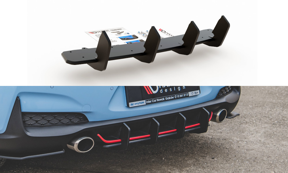 Diffuseur arrière Hyundai I30 N Mk3 Hatchback Maxton Street Pro V2 central en ABS noir