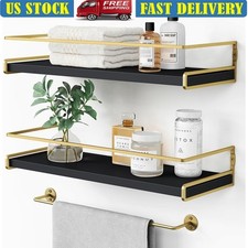 Floating Bathroom Shelves Set Wall Organizer Towel Bar Toiletries Storage New
