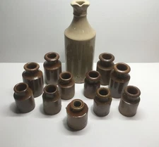 Antique Lot Of 12 Stoneware Inkwells / Ink Bottles.