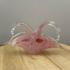 Murano Vintage Art Blown Glass Swans Napkin Holder Pink Made In Italy Clear
