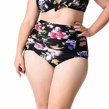 Unique Vintage Dashing Floral Monroe High Waist Swim Bottoms Black Size Small -