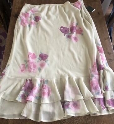 Y2k Jennifer Aniston ruffle hemline Rose Skirt lined Size XLarge