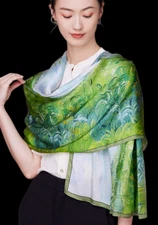 100% Silk mulberry Scarf Women neckerchief Shawl Wrap floral green yellow HD1-21