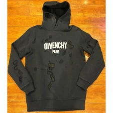 Givenchy Paris Black Distressed Logo Hoodie Sweatshirt Mens XS