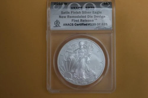 2008-W 1oz $1 (Burnished) Silver American Eagle Coin ANACS SP70 First Release