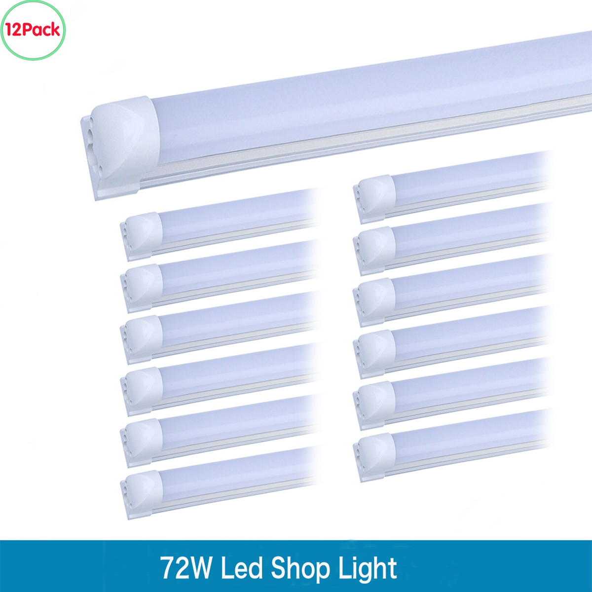 12 Pack Led Shop Light Fixture, 72W 8FT Integrated 8 Foot Led Tube Light Bulbs
