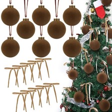 25 PCS Brown Velvet Christmas Ornaments, 3.15" Christmas Balls 15 PCS Brown F...