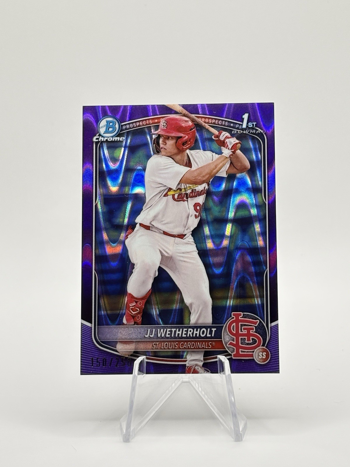 JJ Wetherholt 2025 Bowman Chrome 1st Purple Raywave /250 STL Cardinals Rookie RC
