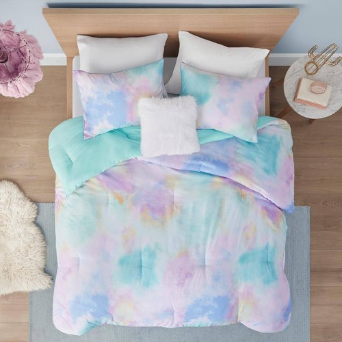 Karissa (3-Piece) Aqua Microfiber Twin/Twin XL Watercolor Tie Dye Printed Set - Picture 3 of 8