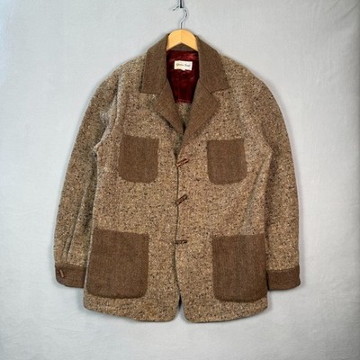 VTG Wool Blazer Mens L Brown Nep Tweed Herringbone Artisan Chore Coat Handmade
