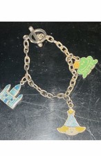 Silver Tone Cable Chain Charm Bracelet Toggle...