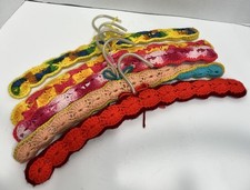VINTAGE Crochet Knitted Hangers Lot of 5 Red Yellow Green Pink Peach Teal Yarn