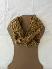 Large INFINITY SCARF LOOP COWL Mustard yellow and gray Wide Bulky Big Crochet