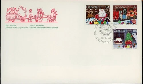 CANADA 1985 CHRISTMAS SANTA CLAUS PARADE #1067-69 FIRST DAY COVER !! L196