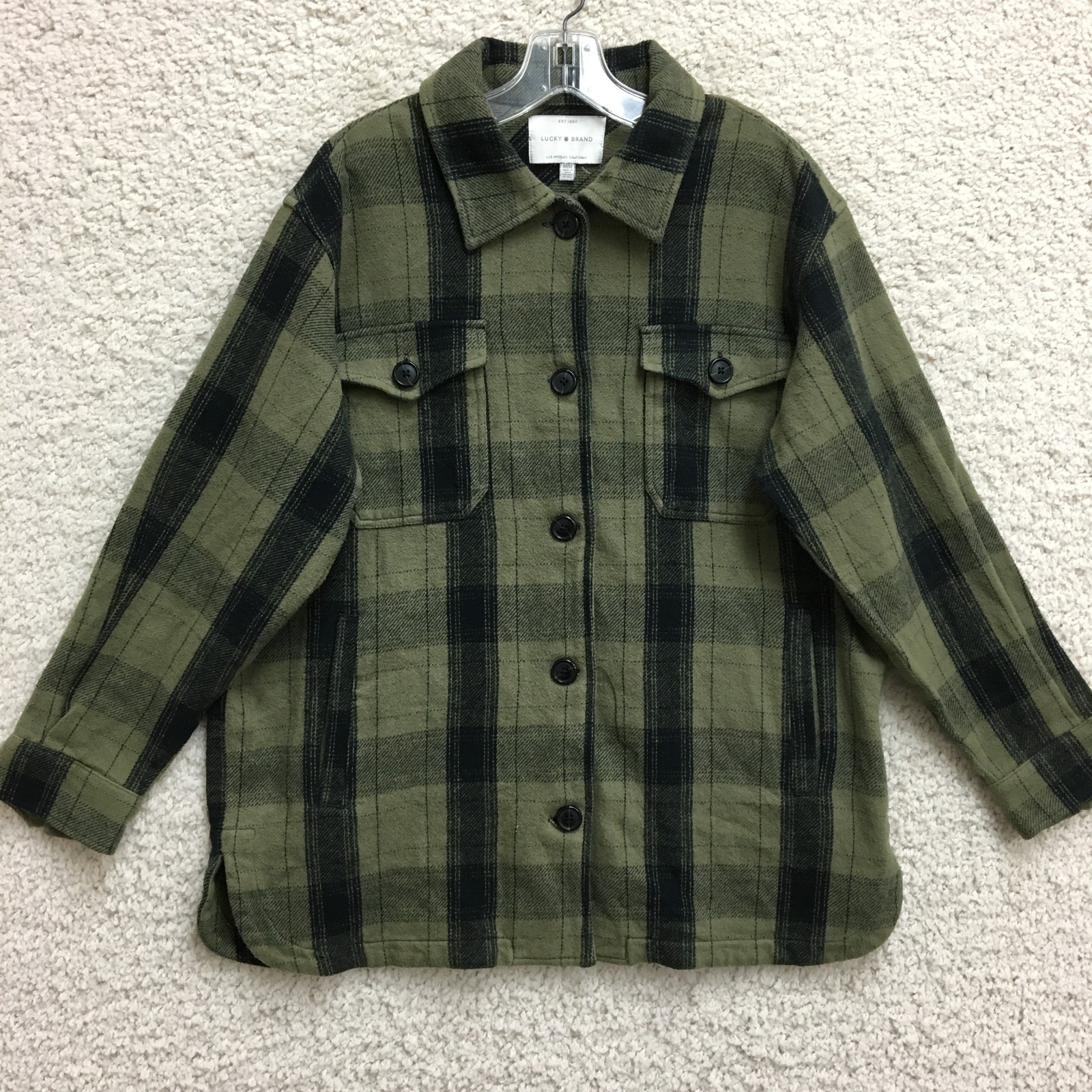 Lucky Brand Top Shirt Medium Adult Green Button Up Plaid Long Sleeve Womens M