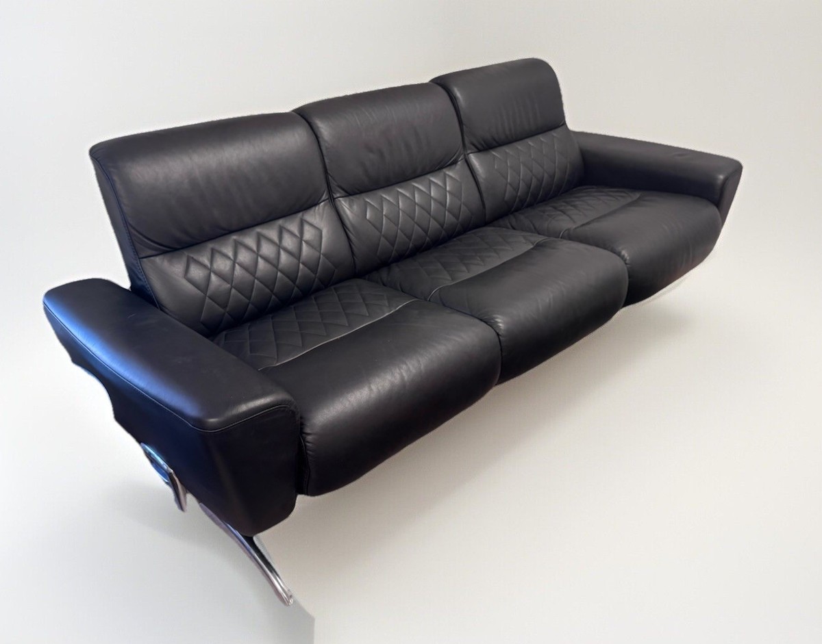 Ekornes Stressless Black Leather Sofa 'Nori' - Made in Norway