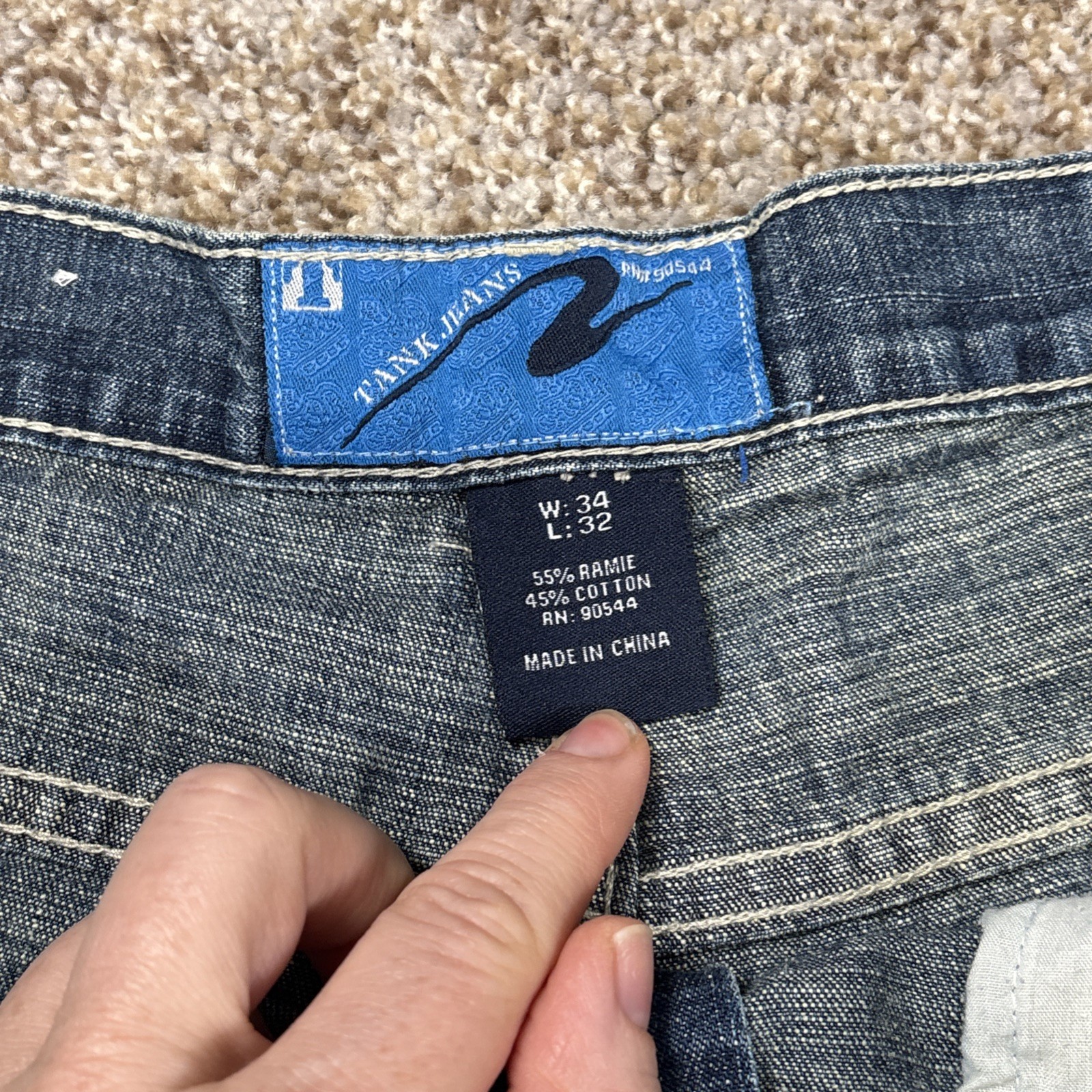 Tank Jeans Mens 34x32 Vintage Skater Hip-Hop Baggy Y2k Blue Denim 33x31 - View 6