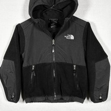 The North Face Denali Jacket Boys Small 7/8 Hooded Fleece Full Zip Black